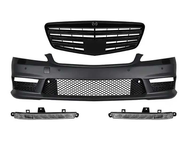 Bumper frontal A Design tip S63, S65 cu grilaj lacuit negru, potrivit pentru Mercedes S-Class W221 2006-2013 cu lumini de zi Mai ieftin