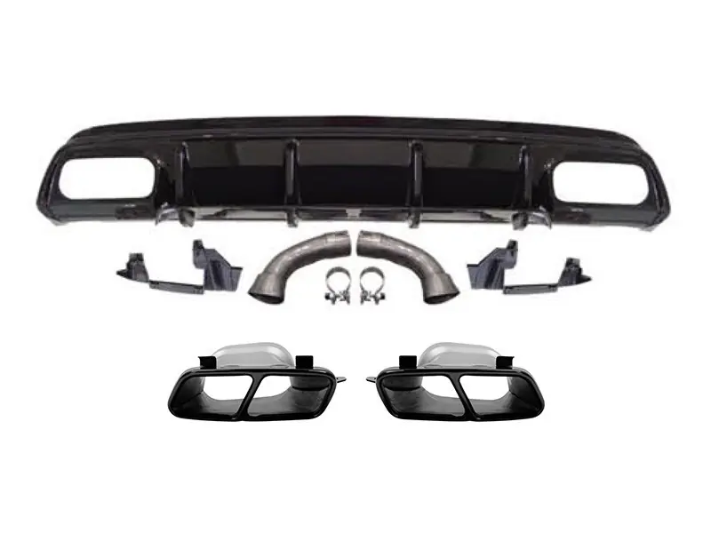 Reducere specială Difuzor tip A45 cu capete negre potrivit pentru bara spate A Design pe Mercedes Clasa A W176 2013-2015, lac negru