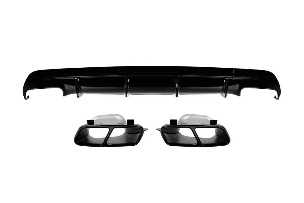 Difuzor cu capete negre tip CLA45 potrivit pentru bara spate A Design pe Mercedes CLA C117 2016-2018, lac negru, -oo–oo- Ofertă de sezon