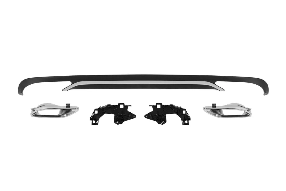Difuzor tip E300 cu capete cromate potrivit pentru bara spate standard a Mercedes E-Class W212, S212 2014-2016, -oo–oo-, cu garnitură cromată Cumpărături sigure