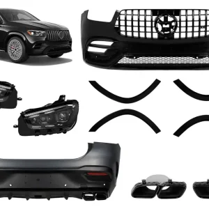 Ultima șansă Pachetul de design GLE63 A potrivit pentru Mercedes GLE Coupe C167 2020-2023 cu garnitură neagră, grilă neagră, țevi de eșapament negre și faruri LED
