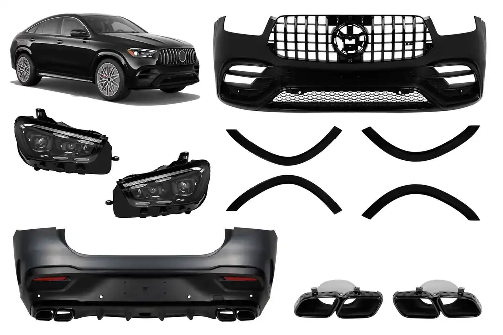 Ultima șansă Pachetul de design GLE63 A potrivit pentru Mercedes GLE Coupe C167 2020-2023 cu garnitură neagră, grilă neagră, țevi de eșapament negre și faruri LED
