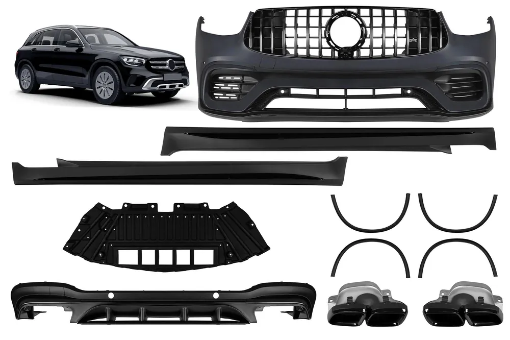 Reducere de preț Un pachet de design tip 63 potrivit pentru Mercedes GLC SUV X253 2020-2022 cu praguri laterale și ieșiri de evacuare negre