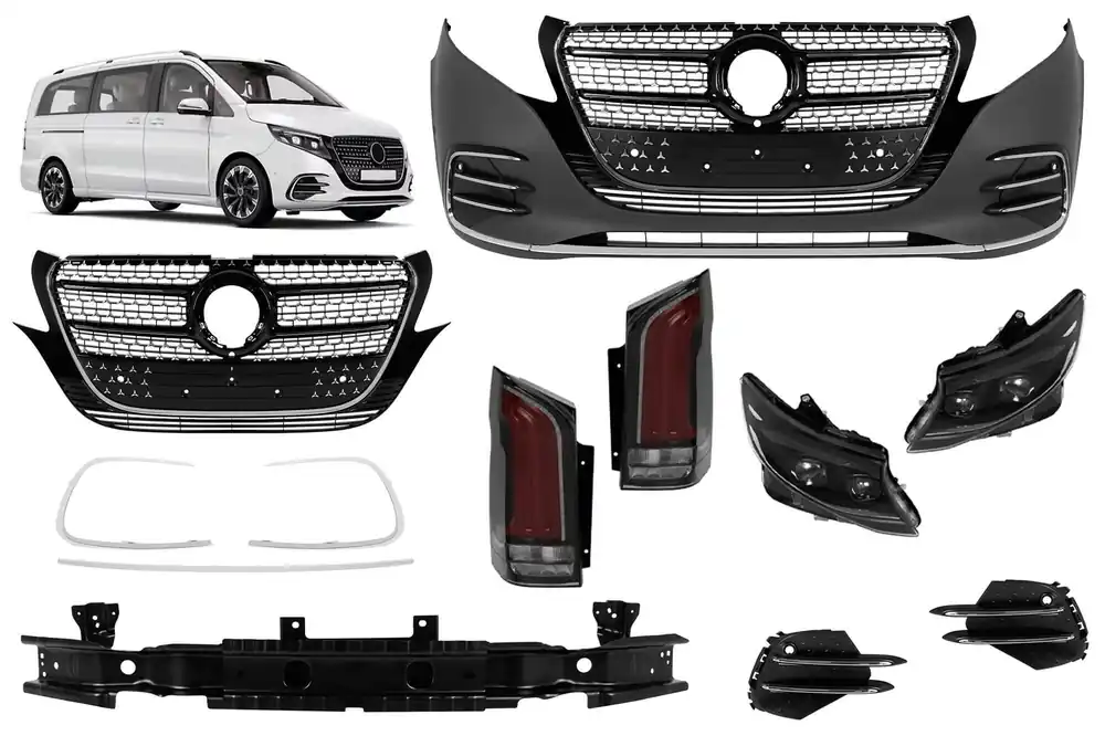 Un kit de tuning de tip Facelift Design Line 25 potrivit pentru Mercedes V-Class W447 2014-2023 cu faruri și stopuri Retur gratuit