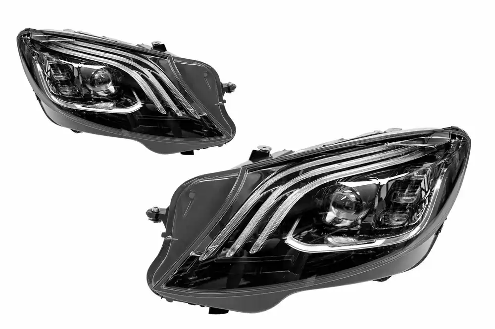 Kit de tuning faruri LED potrivit pentru Mercedes S-Class W222 2013-2017, compatibil cu bara de protecție din față 2013-2017, bază neagră, stânga și dreapta Doar azi