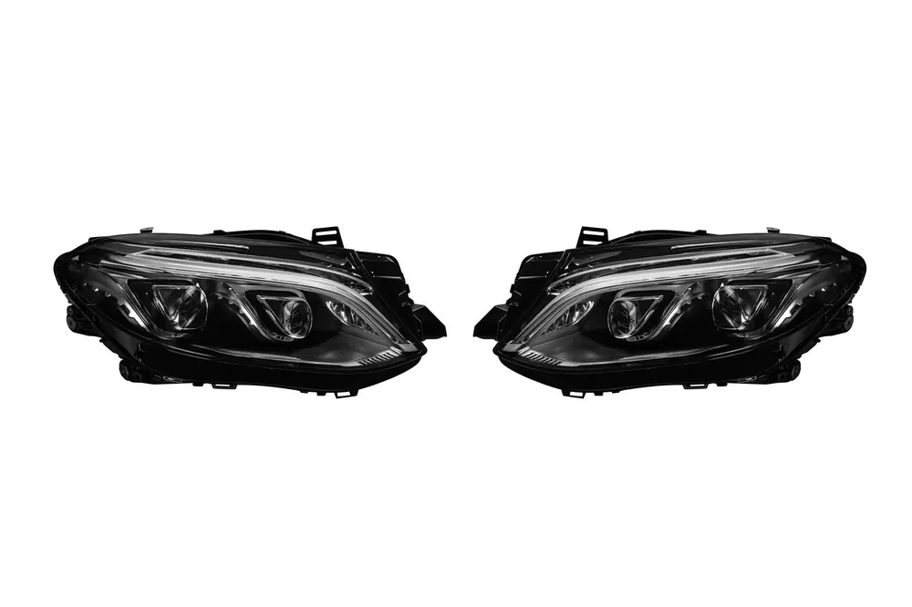 Set de faruri LED de tuning potrivit pentru Mercedes ML 2012-2015, carcasă neagră, potrivit pentru modelele cu faruri Xenon și conversie de bara de protecție stil GLE 63 Premium