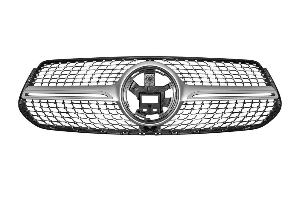 Grilă diamantată crom/gray potrivită pentru Mercedes GLE W167, GLE Coupe C167 după 2019 cu deschidere pentru cameră, pentru modelul echipat cu bara de protecție frontală A Design Preț promoțional