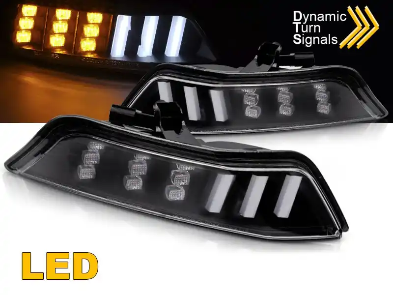 Kit de semnalizatoare LED potrivit pentru bara de protecție frontală pentru Ford Mustang 2015-2017 cu bază neagră, stânga + dreapta Cel mai bun preț