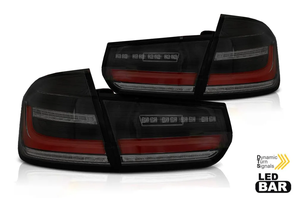 Disponibil imediat Set de stopuri LED potrivit pentru BMW Seria 3 F30 sedan 2011-2018, fumuriu negru, stânga și dreapta
