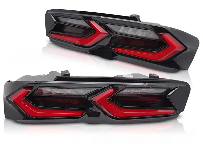 Cel mai bun preț Set de stopuri LED de tuning potrivit pentru Chevrolet Camaro 2019-2023, cu semnalizator dinamic, bază negru-roșie, stânga și dreapta