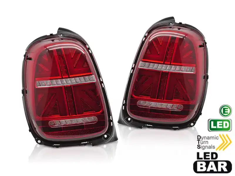 Kit de stopuri LED potrivit pentru Mini Cooper F55 hatchback 5 uși 2012-2017, F56 hatchback 3 uși, F57 cabrio 2014-2017 cu bază roșie și albă, pentru conector cu 6 pini, semnalizare dinamică stânga și Cumpărături sigure
