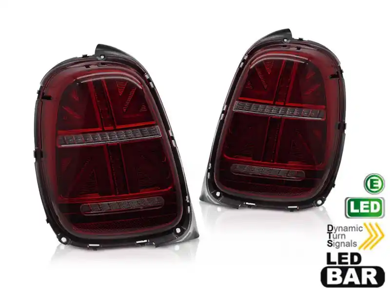 Ofertă specială Kit de stopuri LED potrivit pentru Mini Cooper F55 hatchback 5 uși 2012-2017, F56 hatchback 3 uși, F57 cabrio 2014-2017 cu bază fumurie roșie, pentru conector cu 6 pini, semnalizare dinamică stânga și