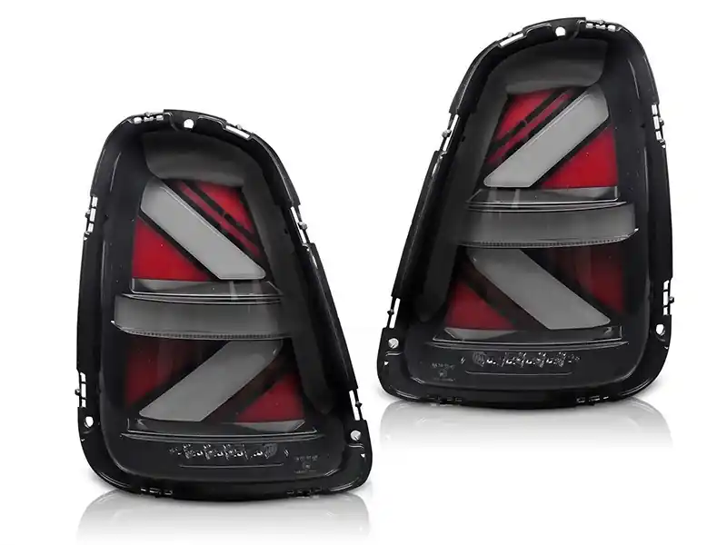 Kit de stopuri LED de tuning potrivit pentru Mini Cooper R56 hatchback 2006-2014, R57 cabrio 2009-2014, R58 coupe, R59 Roadster 2011-2015 cu bază fumurie, cu funcția „Bun venit”, stânga și dreapta Reducere specială