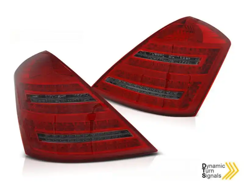 Kit de stopuri LED de tuning potrivit pentru Mercedes W221 Clasa S 2005-2009, bază fumurie roșie, cu semnalizator dinamic, stânga și dreapta Chilipir