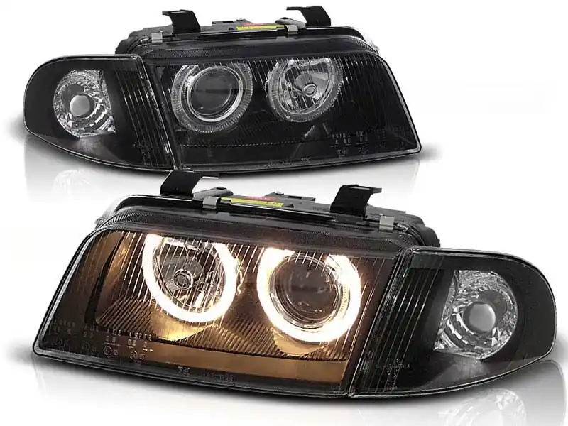 Preț redus Kit de faruri de tuning cu ochi de înger halogen potrivit pentru Audi A4 B5 11.1994-12.1998 sedan/combinate, stânga și dreapta
