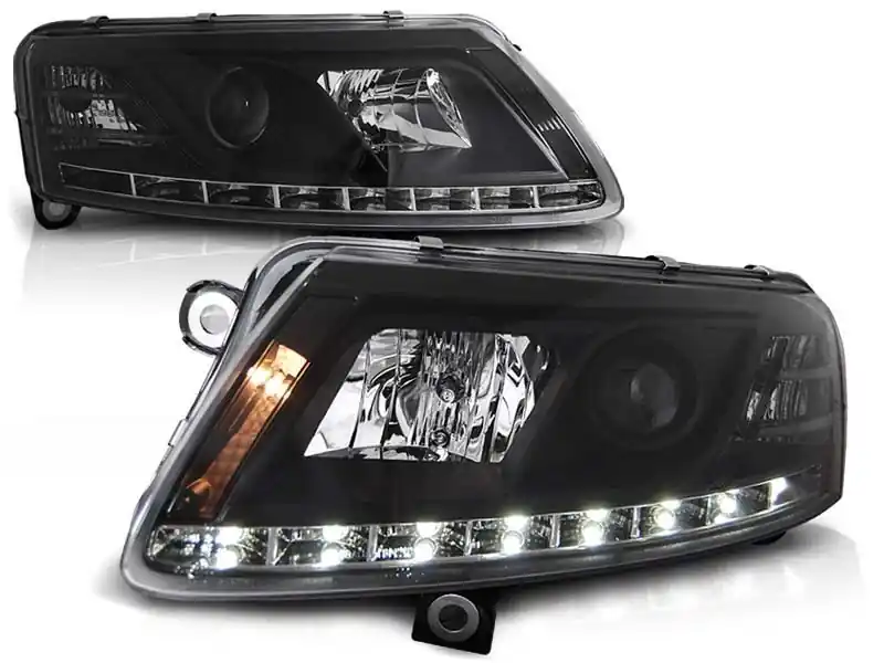 Premium Set de faruri tuning cu lumini DRL reale potrivit pentru Audi A6 C6 04.2004-2008 sedan/combinate, stânga și dreapta