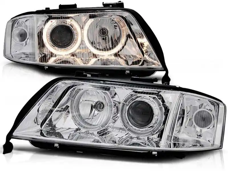 Set de faruri tuning cu ochi de înger halogen, potrivit pentru Audi A6 C5 06.2001-05.2004 sedan/combinate, stânga și dreapta Ieftin