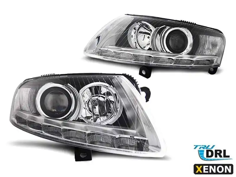 Ofertă Set de faruri tuning cu lumini DRL reale potrivite pentru Audi A6 C6 04.2004-2008 sedan/combinate, stânga și dreapta