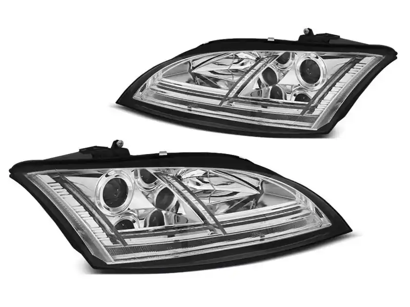 Plată securizată Set de faruri tuning potrivit pentru Audi TT 2006-2010 cu bază cromată, stânga și dreapta