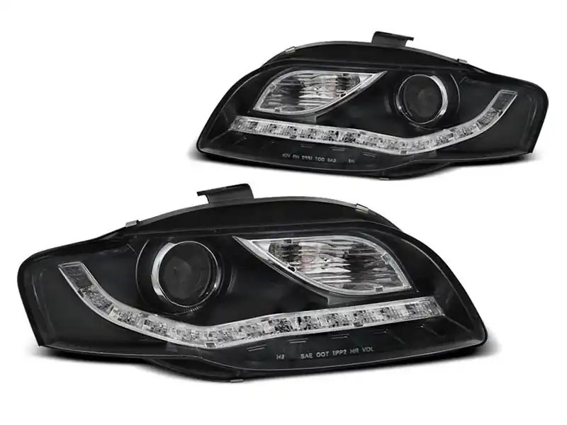 Set de faruri de tuning potrivit pentru Audi A4 B7 2004-2008 cu bază neagră, stânga și dreapta Livrare gratuită