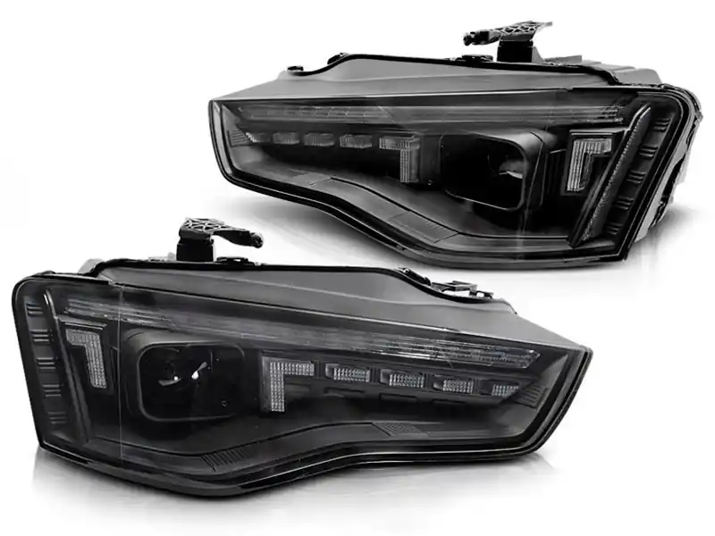 Cumpără acum Set de faruri de tuning potrivit pentru Audi A5 2011-2016 cu bază neagră, pentru modelul cu lumini DRL din fabrică, cu semnalizatoare dinamice, stânga și dreapta