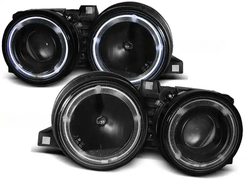Doar azi Set de faruri tuning cu ochi de înger halogen potrivit pentru BMW 3 E30 11.1982-06.1994 sedan/coupe/cabriolet/estate, stânga și dreapta