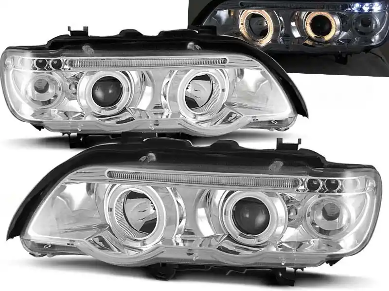 Kit de faruri tuning cu ochi de înger halogen potrivit pentru BMW X5 E53 09.1999-10.2003, stânga și dreapta Reducere
