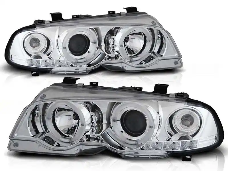 Preț redus Set de faruri tuning cu ochi de înger halogen potrivit pentru BMW 3 E46 04.1999-03.2003 coupe/cabriolet, stânga și dreapta