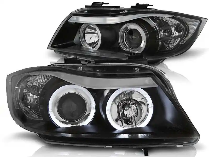 Ofertă de sezon Kit de faruri tuning cu ochi de înger halogen, potrivit pentru BMW 3 E90/E91 03.2005-08.2008, stânga și dreapta