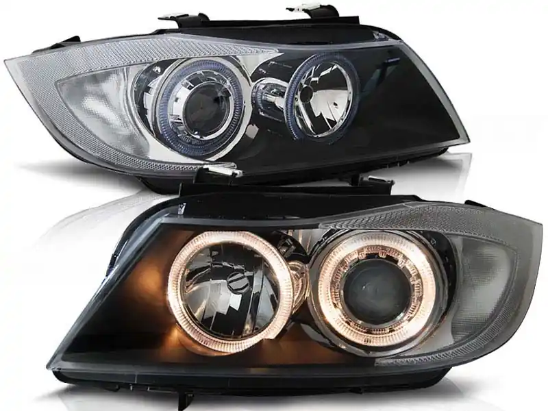 Set de faruri tuning cu ochi de înger halogen, potrivit pentru BMW 3 E90/E91 03.2005-08.2008, stânga și dreapta Calitate înaltă