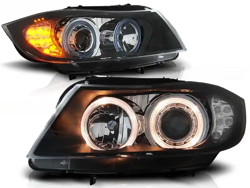 Ofertă limitată Set de faruri tuning cu ochi de înger halogen, potrivit pentru BMW 3 E90/E91 03.2005-08.2008, stânga și dreapta