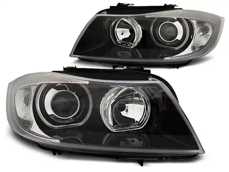 Retur ușor Set de faruri tuning cu ochi de înger LED, potrivit pentru BMW 3 E90/E91 03.2005-08.2008, stânga și dreapta