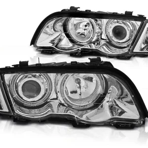 Ultima șansă Set de faruri tuning potrivit pentru BMW Seria 3 E46 sedan/combina 05.1998-08.2001 cu bază cromată, stânga și dreapta