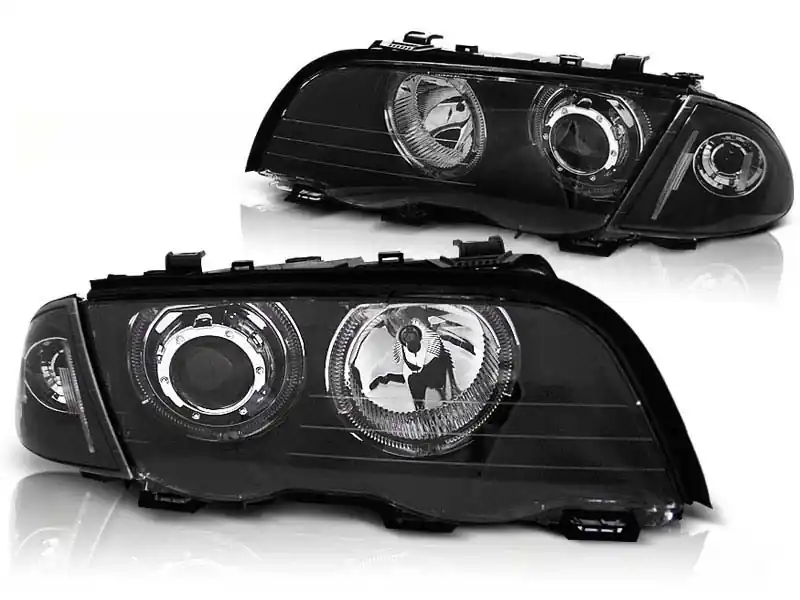 Reducere Set de faruri tuning cu ochi de înger LED, potrivit pentru BMW 3 E46 05.1998-08.2001 sedan/combinate, stânga și dreapta