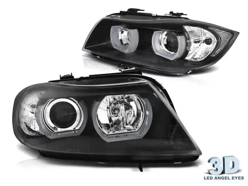 Bestseller Set de faruri tuning potrivit pentru BMW Seria 3 E90, E91 2005-2008 cu bază neagră, stânga și dreapta