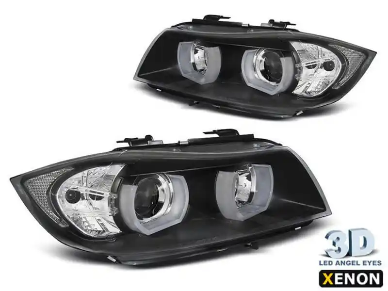 Calitate înaltă Set de faruri xenon potrivit pentru BMW Seria 3 E90, E91 2005-2008 cu bază neagră, stânga și dreapta