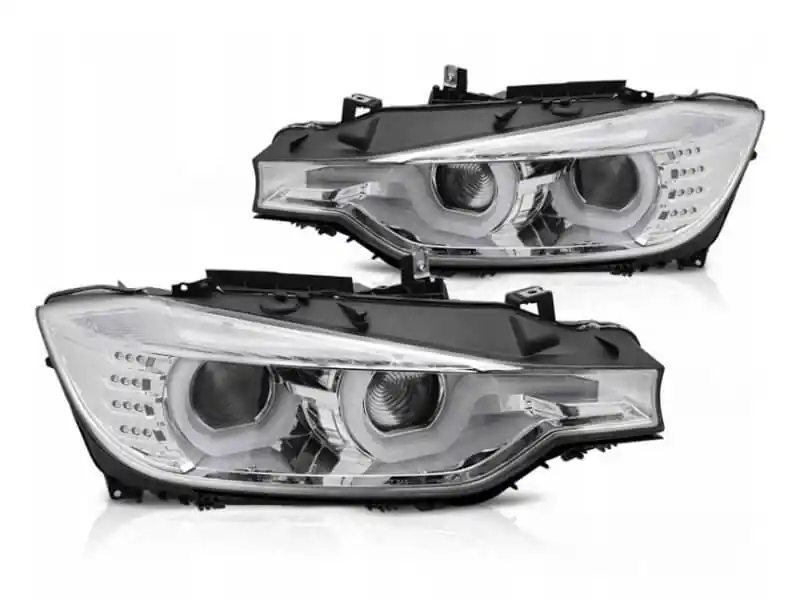 Ofertă limitată Set de faruri LED de tuning potrivit pentru BMW Seria 3 F30 sedan, F31 touring 10.2011-05.2015 cu bază cromată, stânga și dreapta