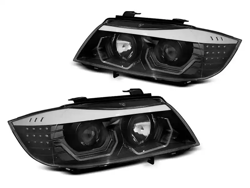 Preț promoțional Set de faruri de tuning potrivit pentru BMW Seria 3 E90/E91 2005-2008 cu bază neagră, stânga și dreapta