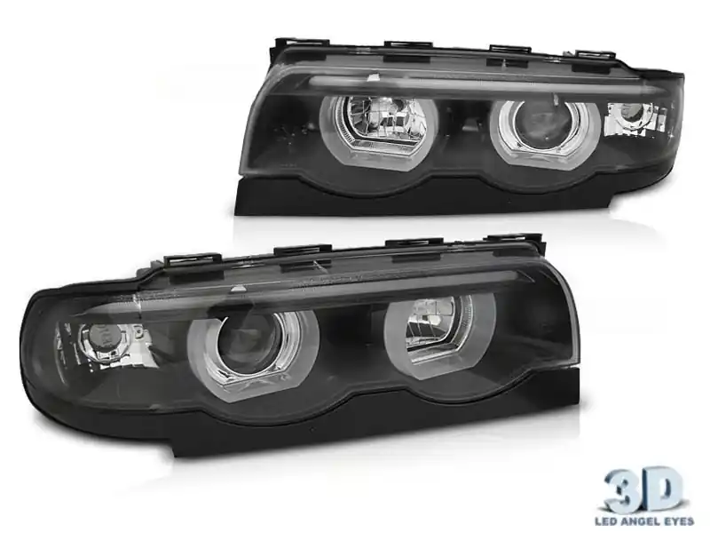 Set de faruri de tuning potrivit pentru BMW Seria 7 E38 1994-2001 cu bază neagră, stânga și dreapta Cel mai bun preț