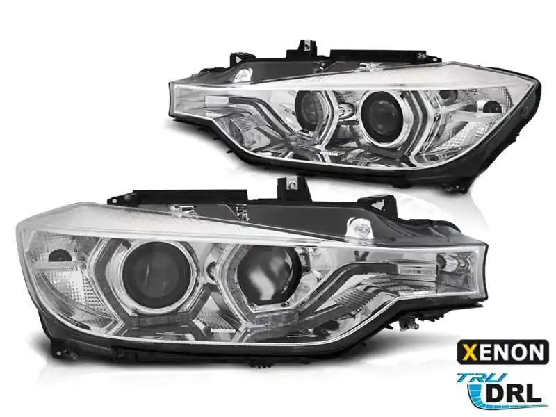 Kit de faruri xenon de tuning potrivit pentru BMW Seria 3 F30, F31 2011-2015 cu bază cromată, stânga și dreapta pentru modele fără funcția AFS Ofertă exclusivă