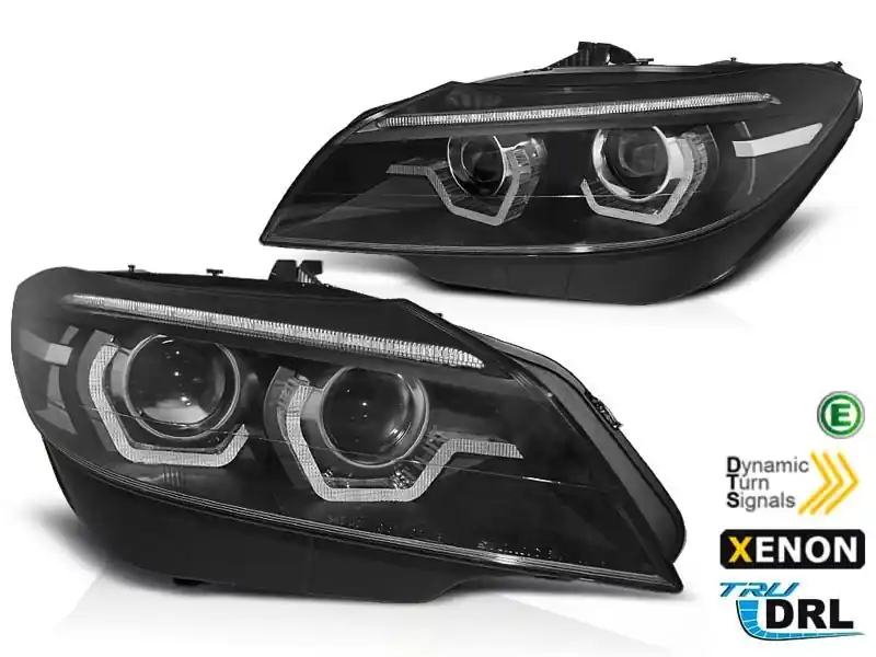 Livrare gratuită Set de faruri xenon cu ochi de înger 3D potrivit pentru BMW Z4 E89 2009-2013 pentru AFS, bază neagră, stânga și dreapta