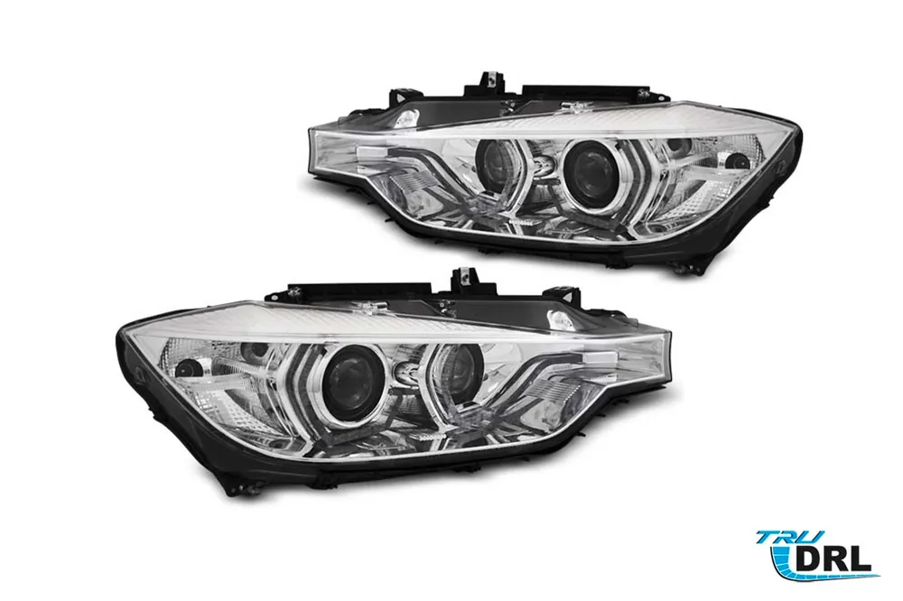 Ofertă specială Kit de faruri DRL de tuning potrivit pentru BMW Seria 3 F30 sedan, F31 touring 2015-2018 cu bază cromată, stânga și dreapta