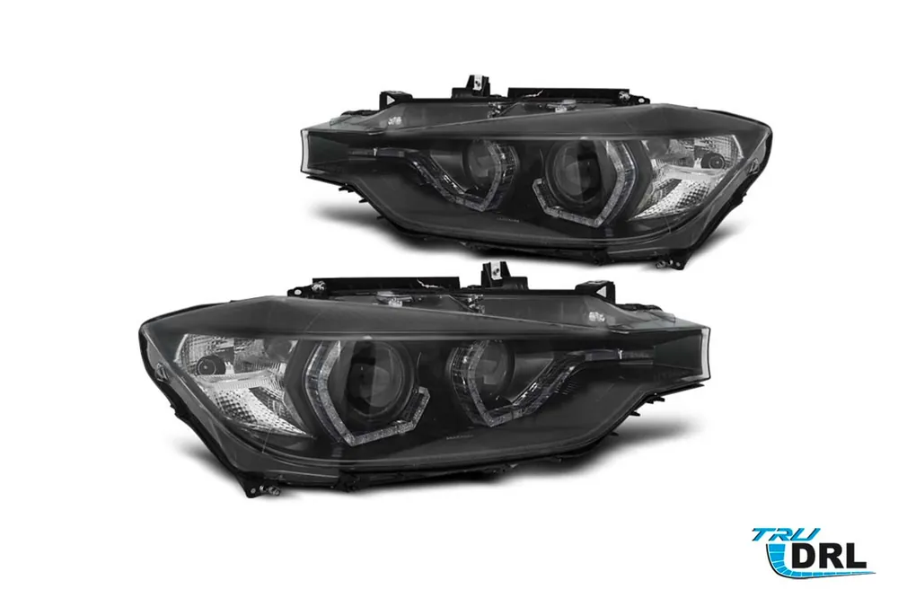 Vezi acum Kit de faruri DRL de tuning potrivit pentru BMW Seria 3 F30 sedan, F31 touring 2015-2018 cu bază neagră, stânga și dreapta