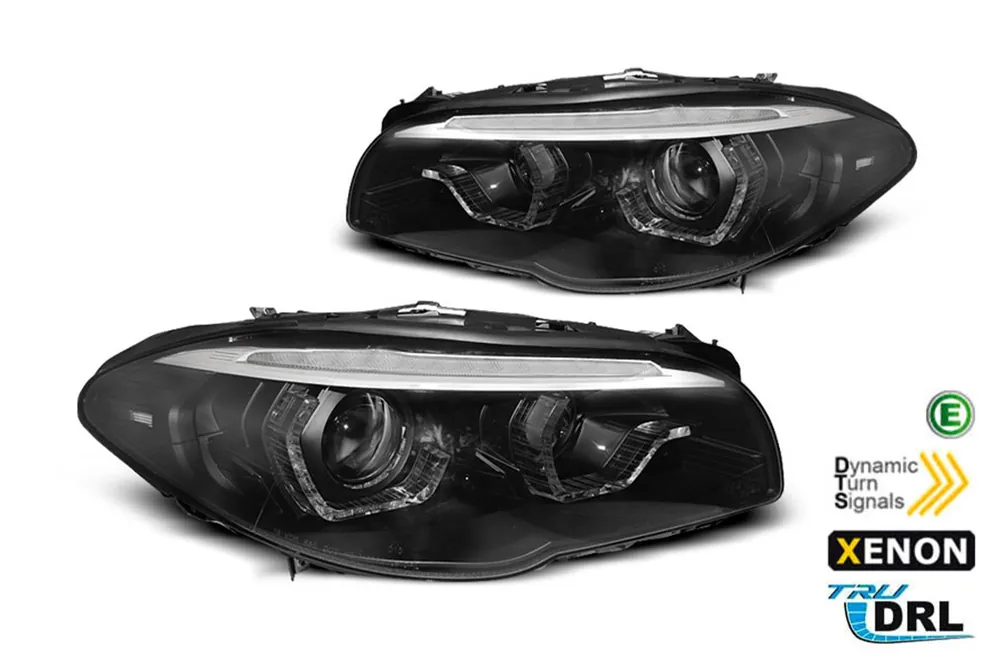 Ofertă Kit de faruri xenon de tuning potrivit pentru BMW Seria 5 F10, F11 2010-2013 cu bază neagră, stânga și dreapta pentru modelele cu funcția AFS
