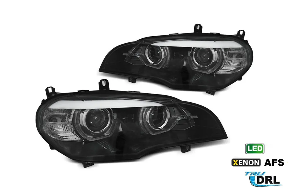 Ultima șansă Set de faruri LED potrivit pentru BMW X5 E70 2007-2013 cu xenon de fabrică, cu AFS, bază neagră, stânga și dreapta