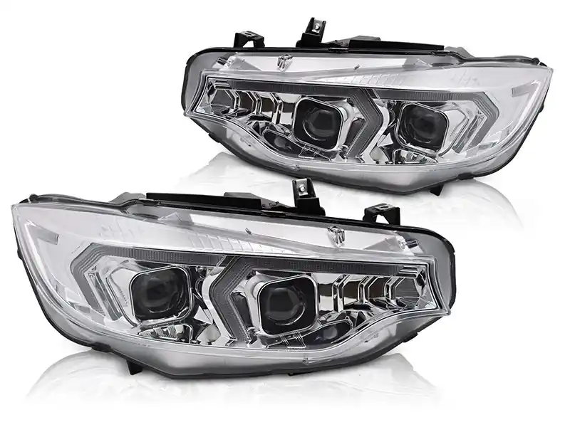 Ofertă limitată Set de faruri xenon potrivit pentru BMW Seria 4 F32 coupe, F33 cabrio 2013-2017 cu bază cromată, pentru modelul cu lumini DRL de fabrică, fără AFS, stânga și dreapta