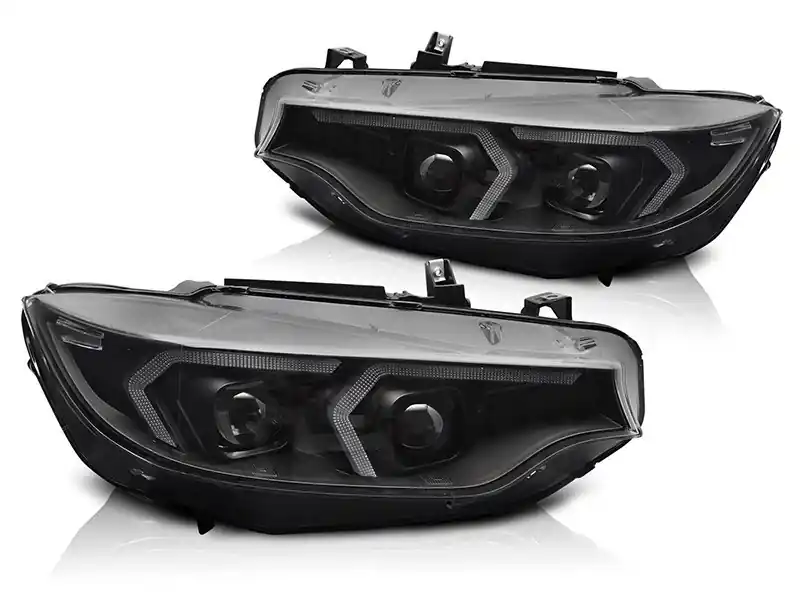 Plată sigură Set de faruri xenon potrivit pentru BMW Seria 4 F32 coupe, F33 cabrio 2013-2017 cu bază neagră, pentru modelul cu lumini DRL din fabrică, fără AFS, stânga și dreapta