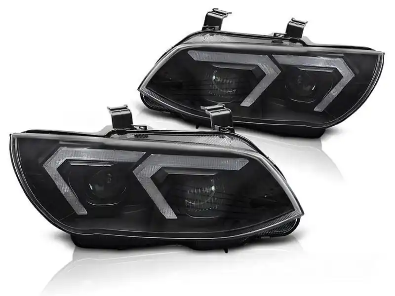 Preț mic Set de faruri LED de tuning potrivit pentru BMW Seria 3 E92 coupe, E93 cabrio 2010-2013 cu bază neagră, pentru modelul cu lumini DRL de fabrică, fără AFS, stânga și dreapta