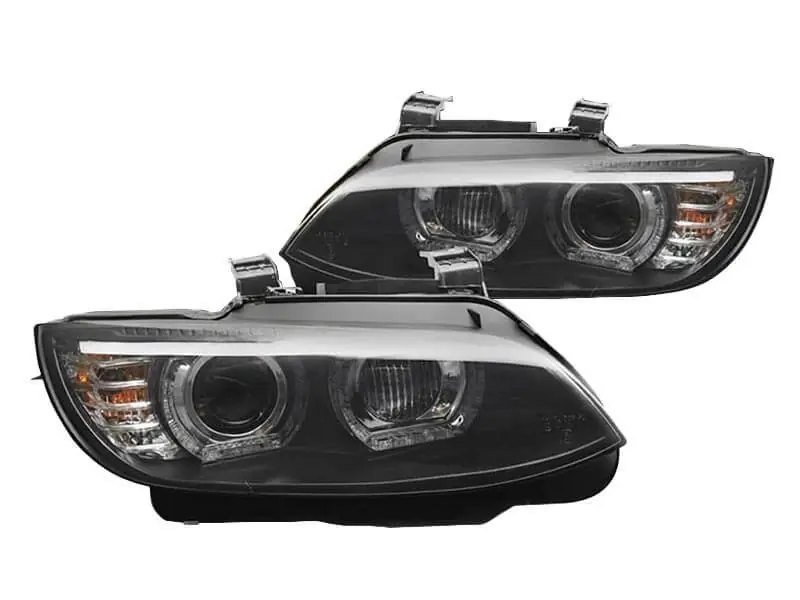 Calitate înaltă Set de faruri xenon potrivit pentru BMW Seria 3 E92 coupe, E93 cabrio 2006-2010 cu bază neagră, pentru modelele cu lumini DRL din fabrică, fără AFS, stânga și dreapta