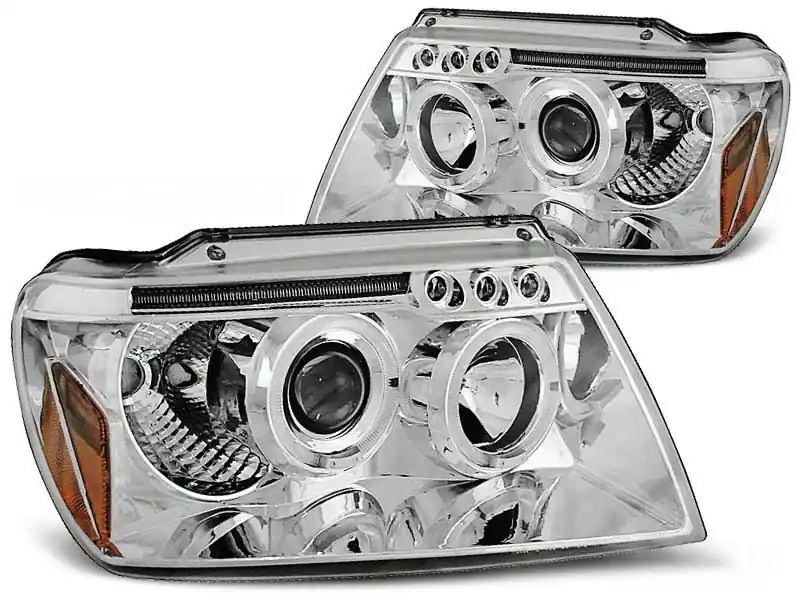 Nu rata Kit de faruri tuning cu ochi de înger halogen potrivit pentru Chrysler JEEP GRAND CHEROKEE 1999-05.2005, stânga și dreapta